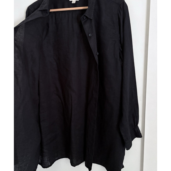 Garnet Hill Black Easy Linen Tunic Top Sz M Long Sleeve Button Up Minimalist - Picture 4 of 15